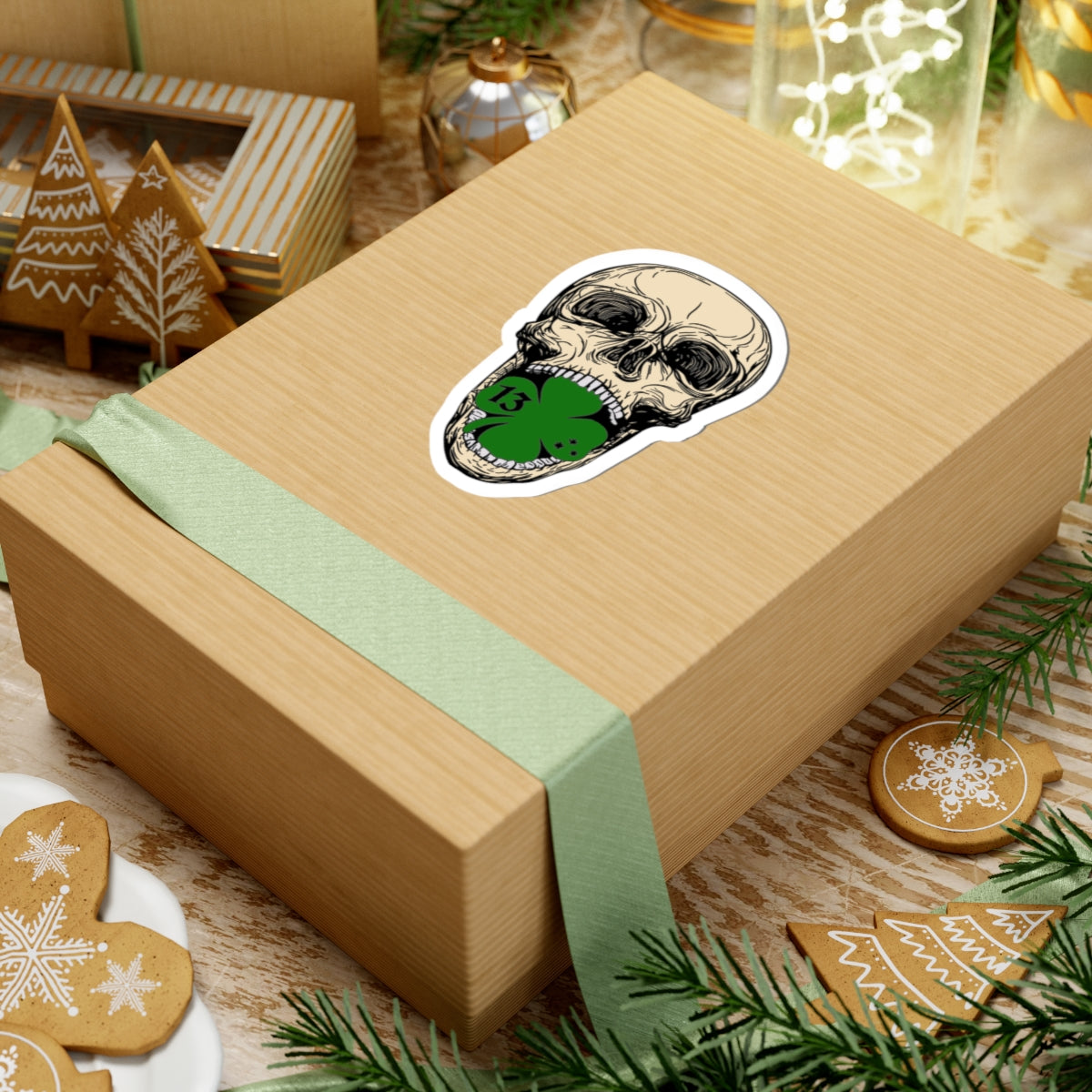 Shootin Newton Skull with Shamrock Sticker