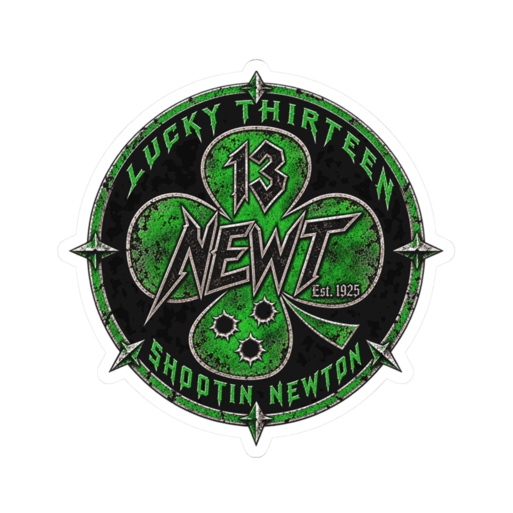 Kiss-Cut Sticker — 'Lucky Thirteen Newt' Green Shamrock Racing Emblem