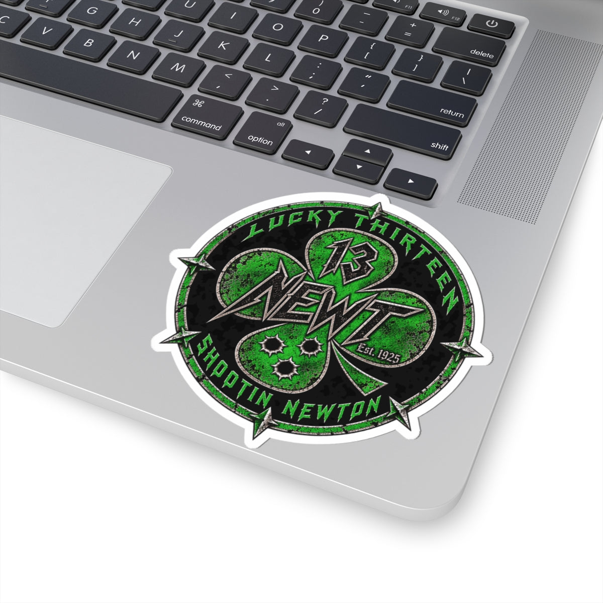 Kiss-Cut Sticker — 'Lucky Thirteen Newt' Green Shamrock Racing Emblem