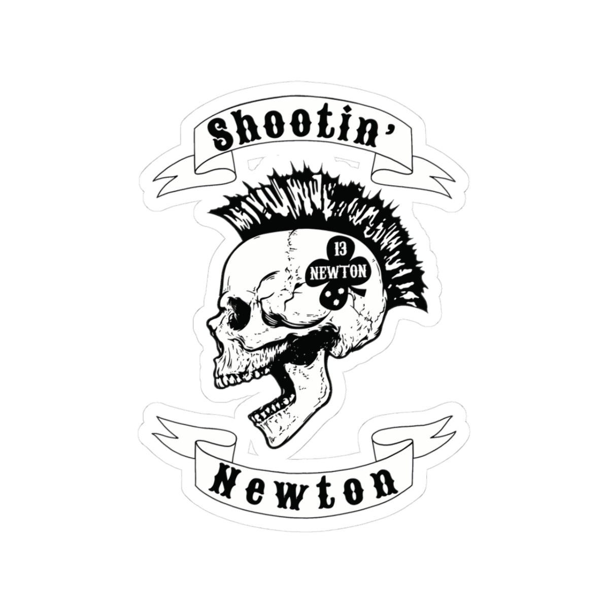 Shootin' Newton' Mohawk Skull Sticker