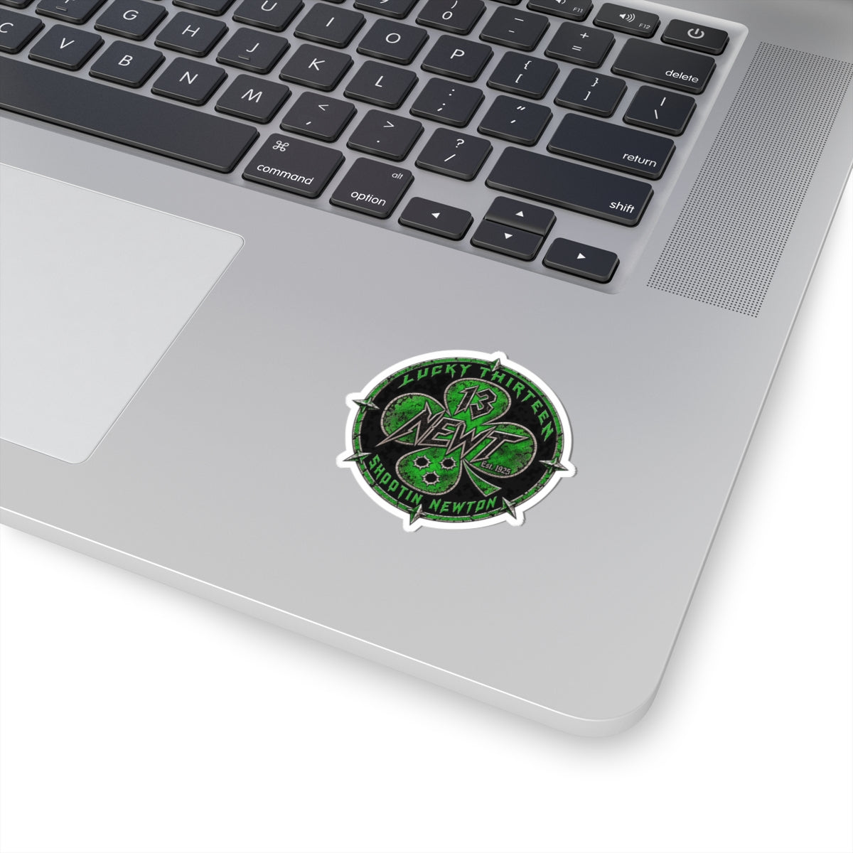 Kiss-Cut Sticker — 'Lucky Thirteen Newt' Green Shamrock Racing Emblem