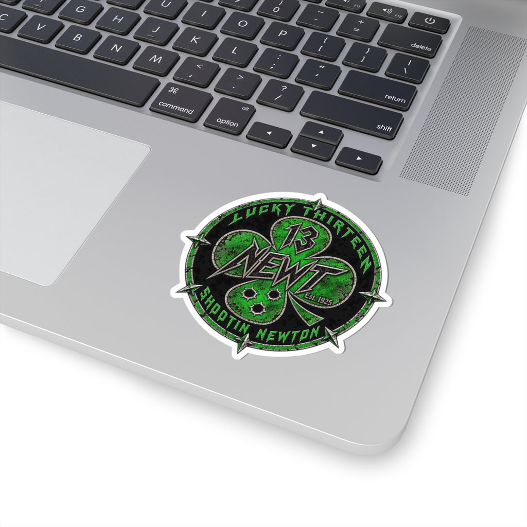Kiss-Cut Sticker — 'Lucky Thirteen Newt' Green Shamrock Racing Emblem